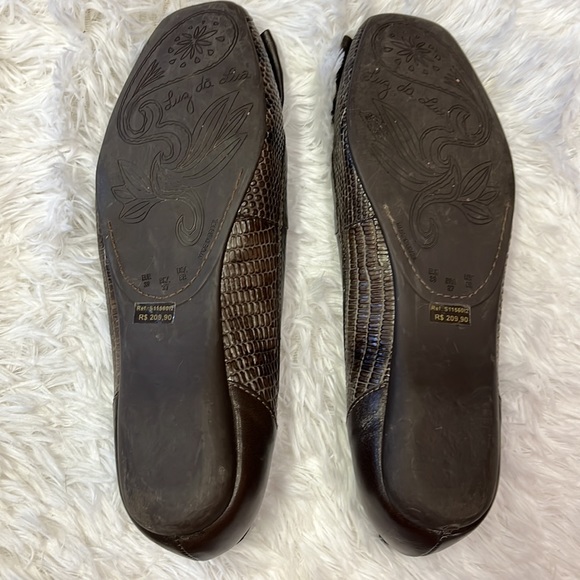 ♥️$10 FINAL PRICE LUZ DA LUA Brazil brown flats shoes gold rhinestones bow 8 - Picture 4 of 7